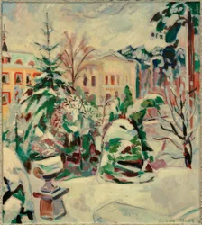 Parco innevato con case